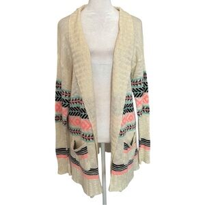 Empyre Cardigan Sweater Size M Cream Lightweight Stretchy Tribal Aztec